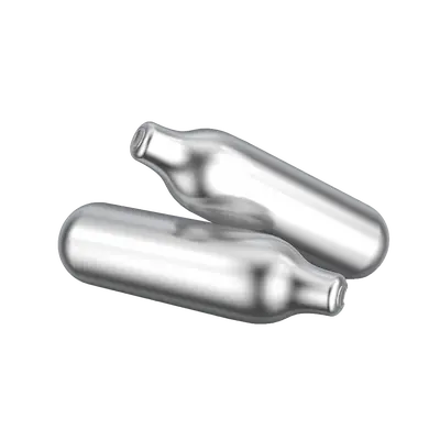 Two small silver cream charger cartridges